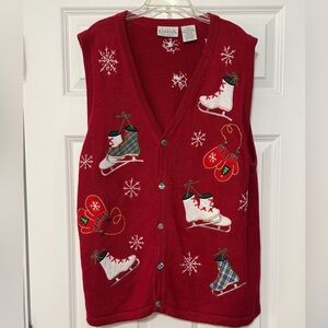 Vintage Basic Editions Christmas Skates Gloves Snowflakes Holiday Vest Plus 1X